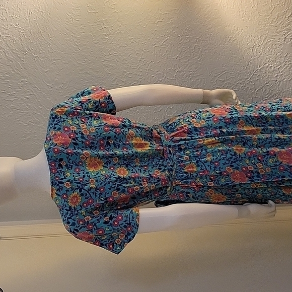 Zesica 1990s Turquoise Surplice Floral Wrap Maxi Prairie Dress - Picture 10 of 13